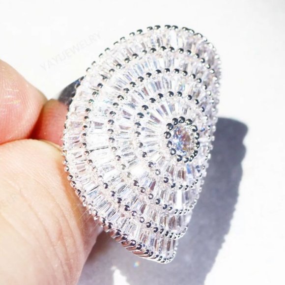 NEW 21 CT Silver Baguette Round Diamond Ring - Picture 7 of 7